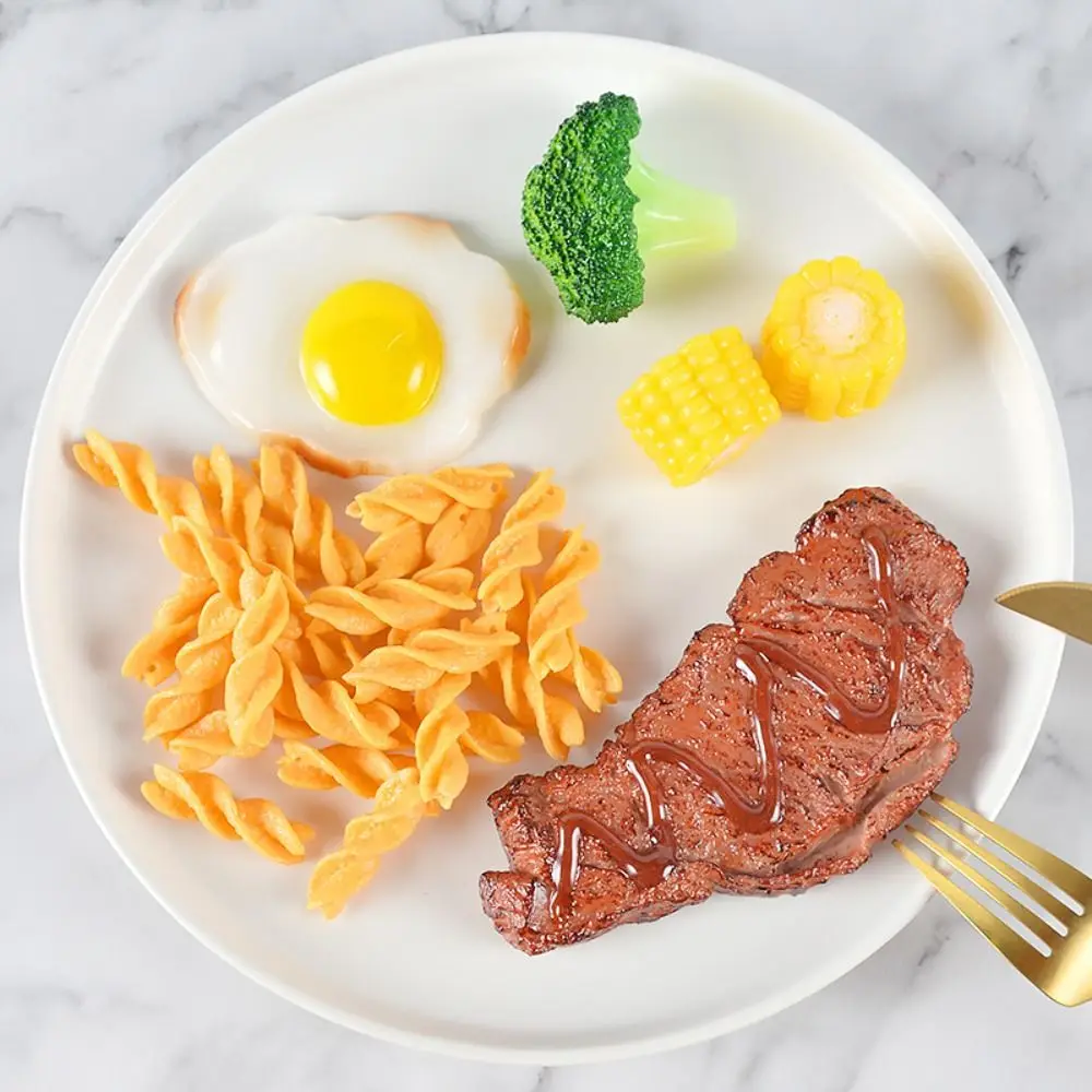 Poached Egg Western Food Simulation Steak Model Cooking Pretend Play Simulation Kitchen Broccoli Corn Fake Fried Eggs Girls