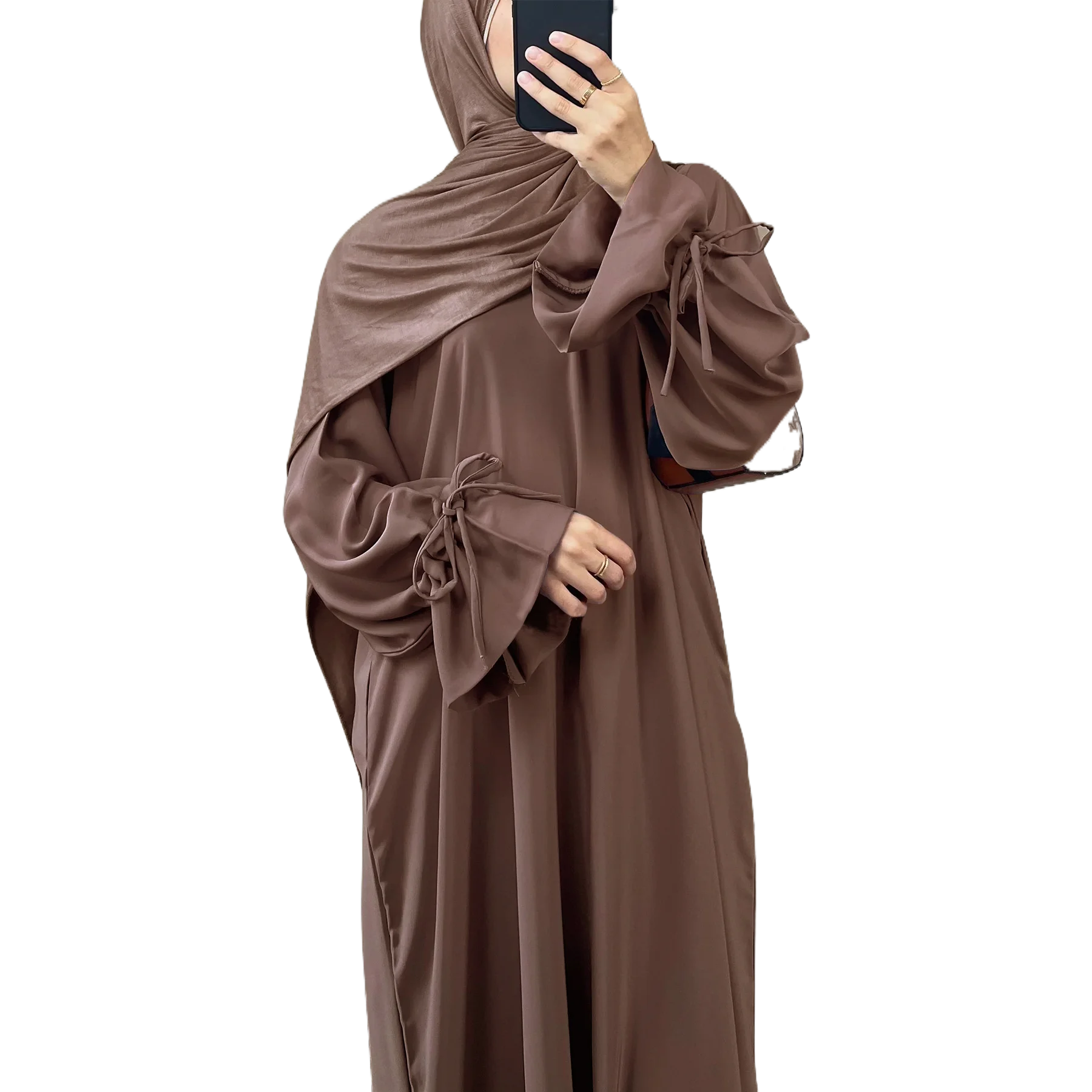 

Ramadan Abaya Muslim Dress for Women, Long Sleeve Tie Cuff Maxi Dress, Islamic Modest Prayer Kaftan Women Dresses