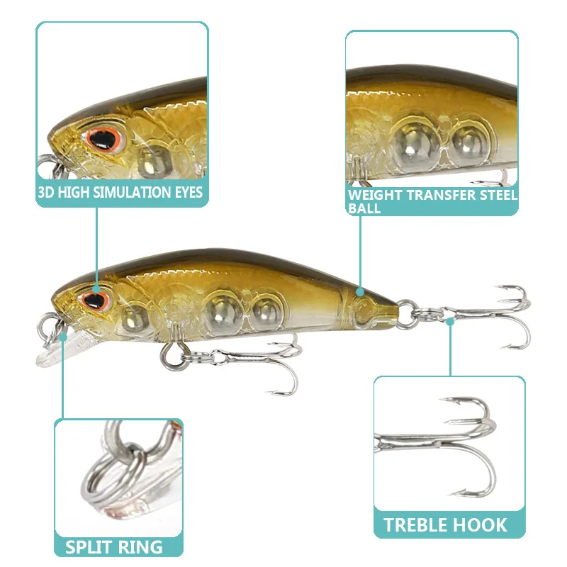 45mm 3.4g Mini Sinking Minnow Fishing Lures Wobbler Artificial Plastic Hard Bait Carp Fishing Accessories