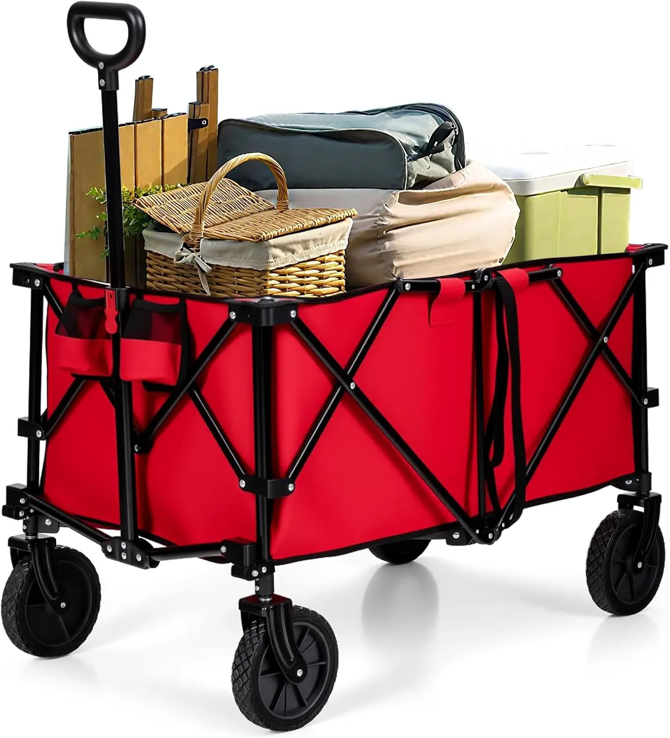 

Collapsible Wagon, Folding Utility Wagon Cart w/Universal Wheels & Adjustable Handle & Cover Bag, Grocery Wagon for Garden Sh