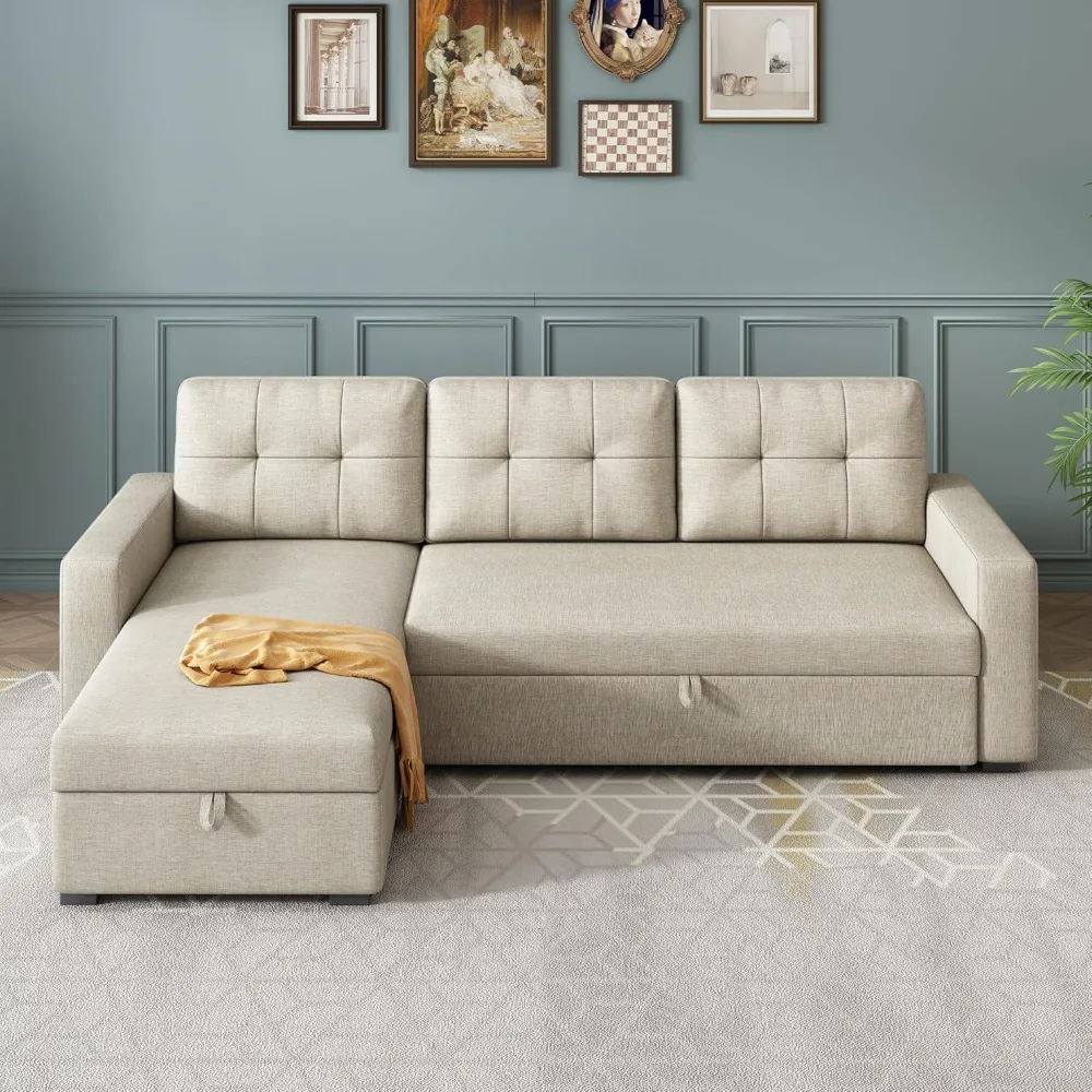 

L-Shape Reversible Sectional Sleeper Sofa Bed with Storage Chaise & Removable Back Cushions,Convertible Sleeper Sofa Bed