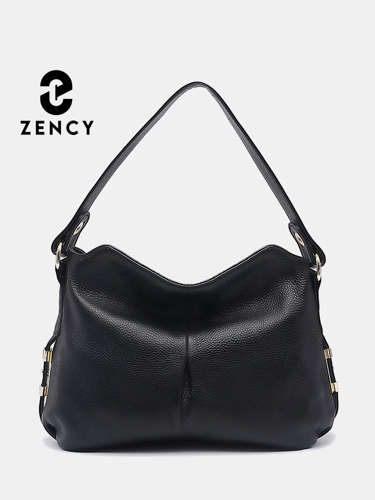 Zency Women's Genuine Leather Bag Vintage Retro Shoulder Bags Female Casual Hobos Crossbody Lady Classic Black Shopper Handbag