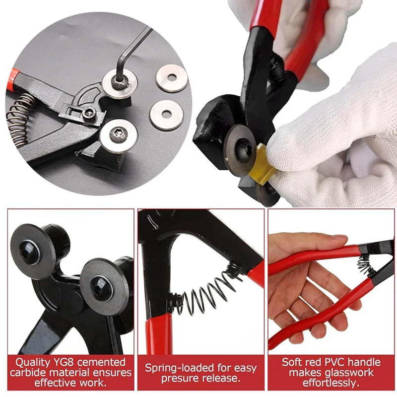 Glass Cutting Tool Set Kit, Wheeled Glass Tile Nippers Glass Running Pliers Breaking Pliers Oil Feed Glass Cutter Set-A73M view 6