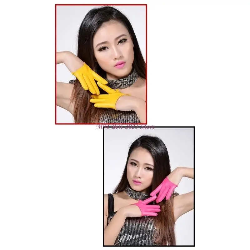 49ME 2PACK نصف إصبع القفازات محاكاة القفازات الجلدية للجنسين للجنسين لعروض ليلية خارج المسرح #5