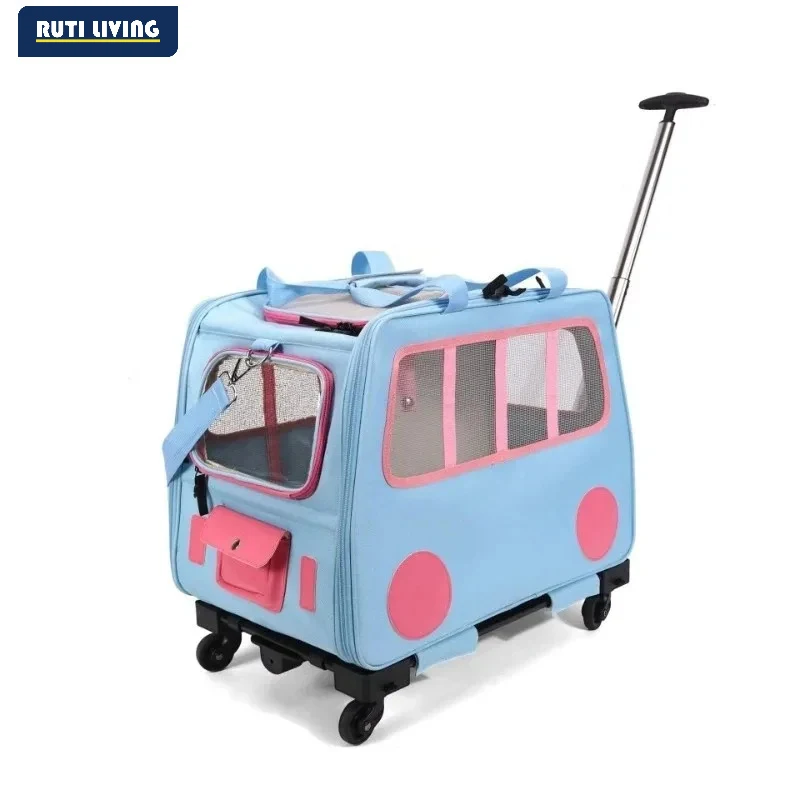 Breathable Pet Backpack On Wheels Cat Carrier Bag Transport Airline Approved Pet Stroller For Dogs Cat