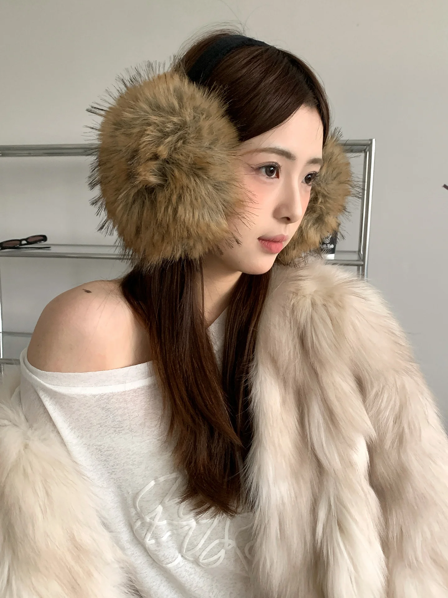 Faux Fur Y2k Brown Plush Earmuffs For Women Thickened Winter Ear Warmer Cold-Proof Ear Bag Warm Ear