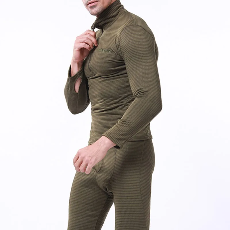 Winter Mens Tactical Warm Underwear Set US Plaid Fleece Military Tops & Long Johns Outdoor Quick-dry Hiking Safari Underwear Set