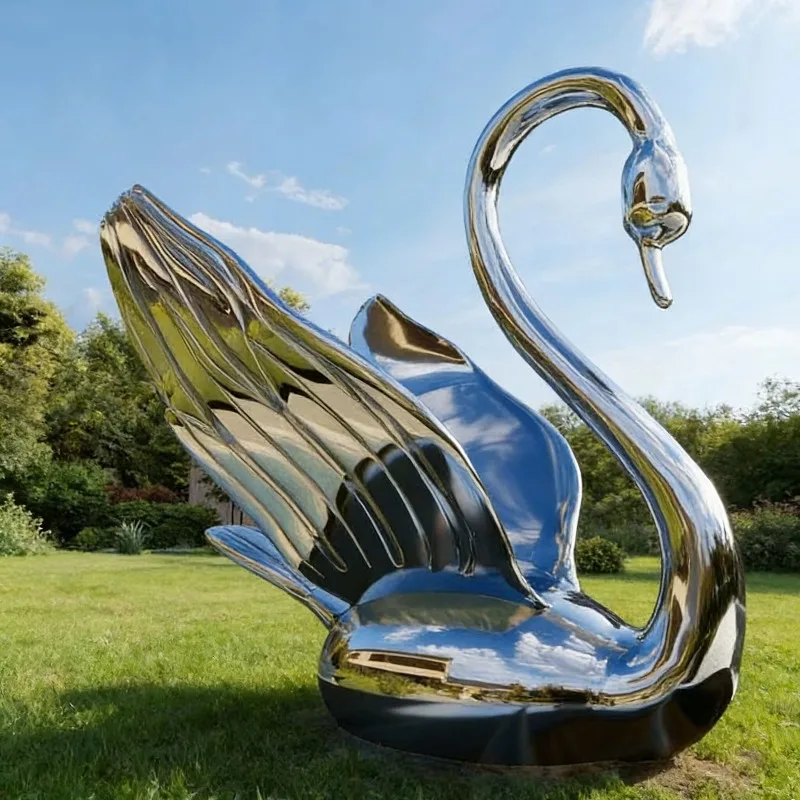 Mirror Polished Stainless Steel Swan Sculpture Custom Modern Decor For Outdoor Public Garden Park Square Waterside Landscape