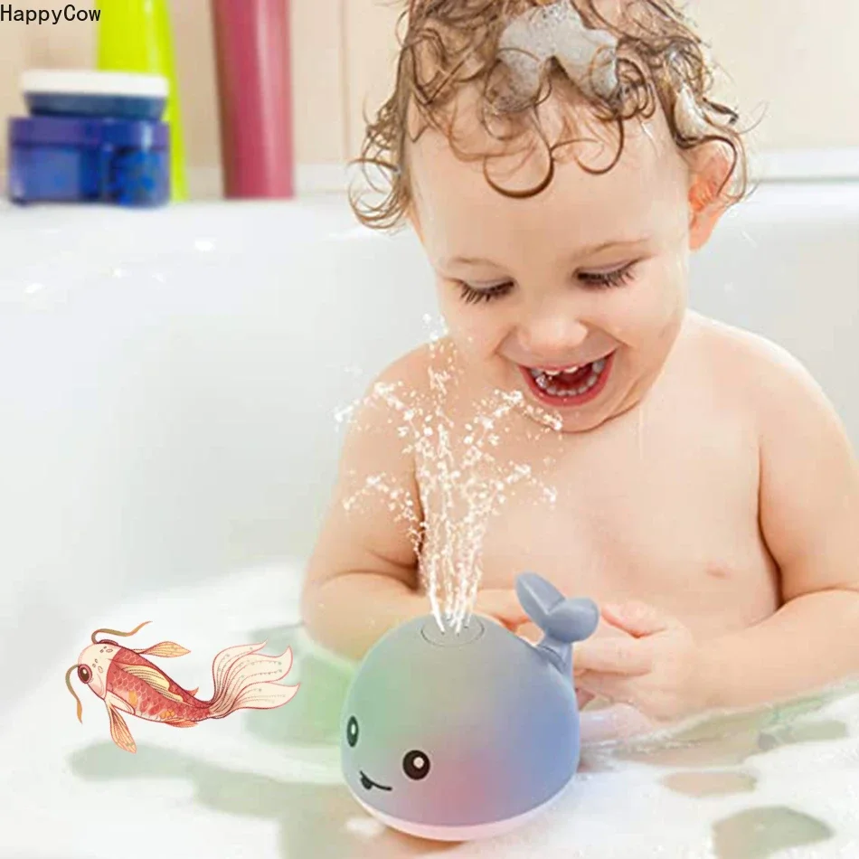 

FengTai Cow Baby Bathroom Spray Water Shower Swim Pool Toy for Kid Electric Whale Ball with Light Up Music LED tub