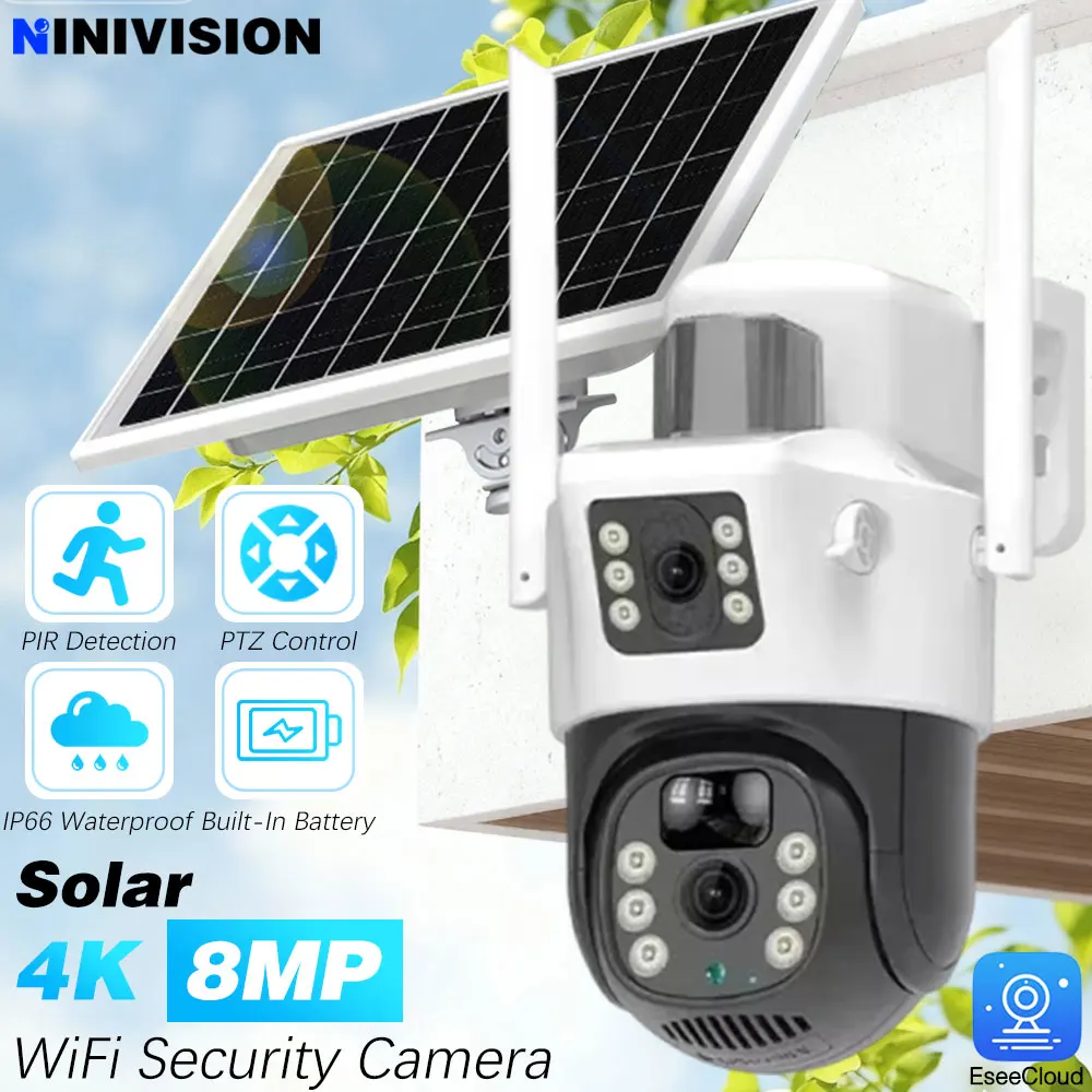 

5G 2.4GHZ WIFI Solar PIR Detection Outdoor 8MP 4K Dual Lens Dual Screen PTZ Camera Wireless Low Power Battery Security EseeCloud