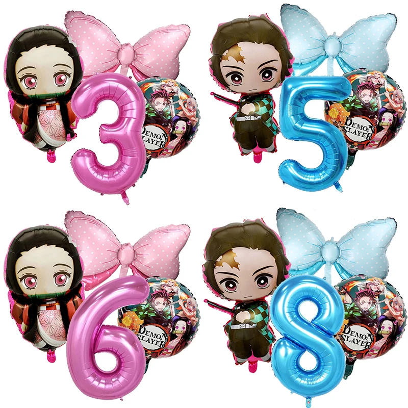 Dämon Slayer Geburtstag Luftballons Dekoration Set Nummer Schleife Kamado Tanjirou Nezuko Ballon Junge Mädchen Party Supplies Kinder Party Favor