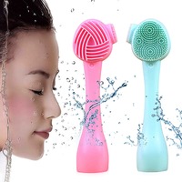 Double Side Silicone Facial Cleanser Brush Soft Hair Handheld Face Cleansing Instrument Blackhead Remover Makeup Remover