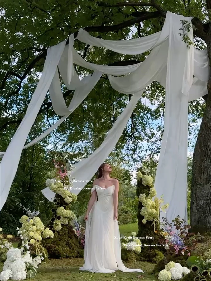 Xijun Ivory Chiffon A-Line Wedding Dresses Sweetheart Off The Shoulder Bridal Gowns Scarf Split Elegant Prom Dresses Customized image 5