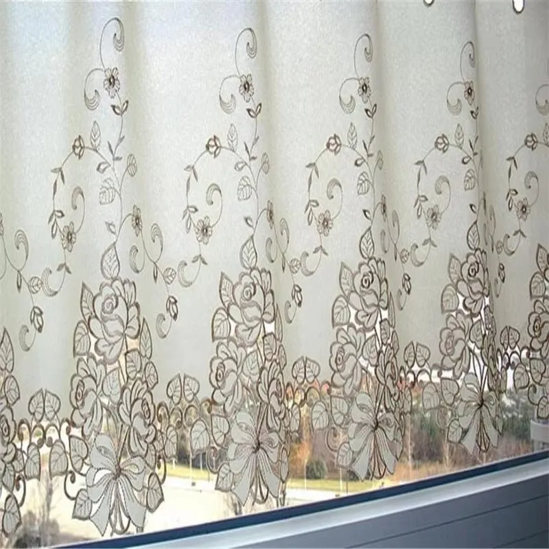 Lovely Half Tea Embroidery Coffee voile Curtain Kitchen Short Small Shades Home Window Wedding Valance Blinds Drapes Classical