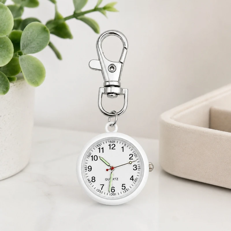 Mini Keychain Pocket Watch Number Dial Quartz Watch Clip‑On Carabiner Fob Watch Portable Timepiece for Medical Staff Students