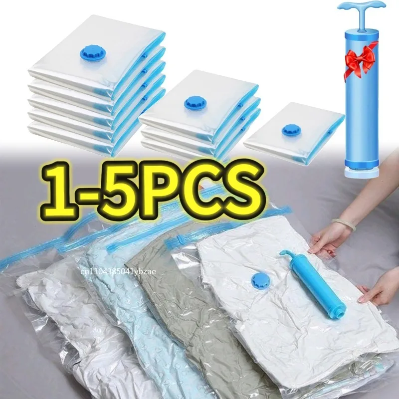 1–5 Stück verdickter Vakuum-Kompressionsbeutel, transparenter Quilt-Vakuumbeutel, Aufbewahrungsbeutel, Aufbewahrungs- und Sortierbeutel für Haushaltskleidung