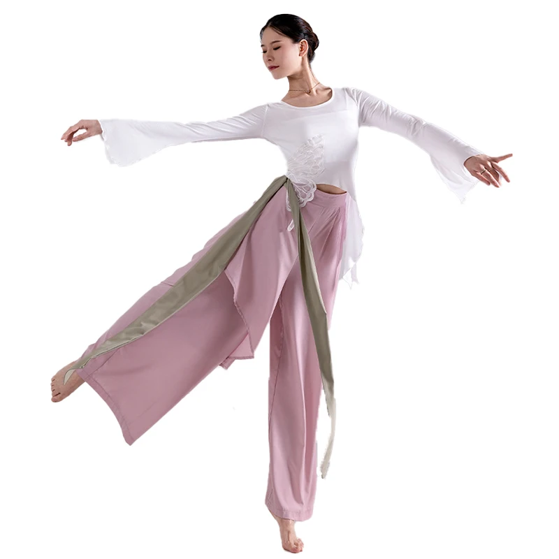 Butterfly Classical Dance Clothes Oriental Dance Split Ribbon Stitching Double-layer Wide-leg Pants Women Performance Costume