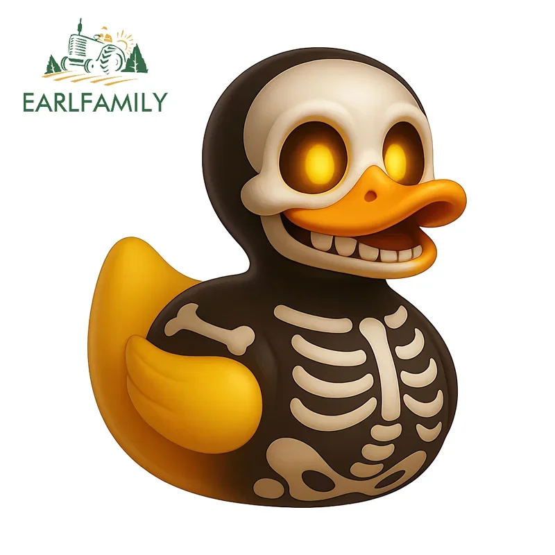 EARLFAMILY Skull Yellow Duck Car Sticker Cool Racing Drifting Bumper Vinyl Material Decals Trolley Waterproof Repair Decorations