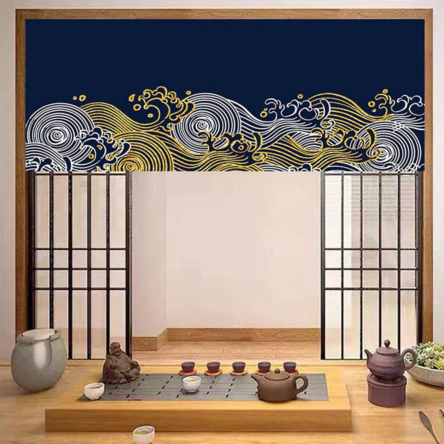 Japanese Restaurant Curtain Horizontal Doorway Hanging Banner Flags Noren Curtain Decoration for Sushi Bar Izakaya