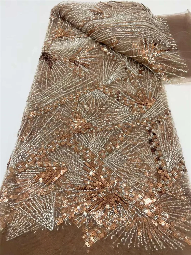 African Sequins Beaded Lace Fabrics 2023 High Quality Embroidery French Nigerian Lace Fabric For Wedding Sewing Material FX813