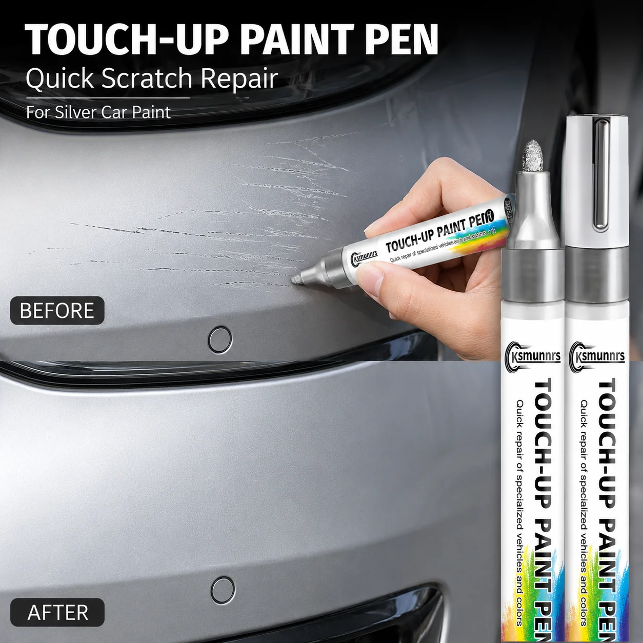 Universal Alloy Wheel Repair Kit for Silver Car Rims, Scratch and Curb Damage Repair Set with Paint Pen, Filler and Polish