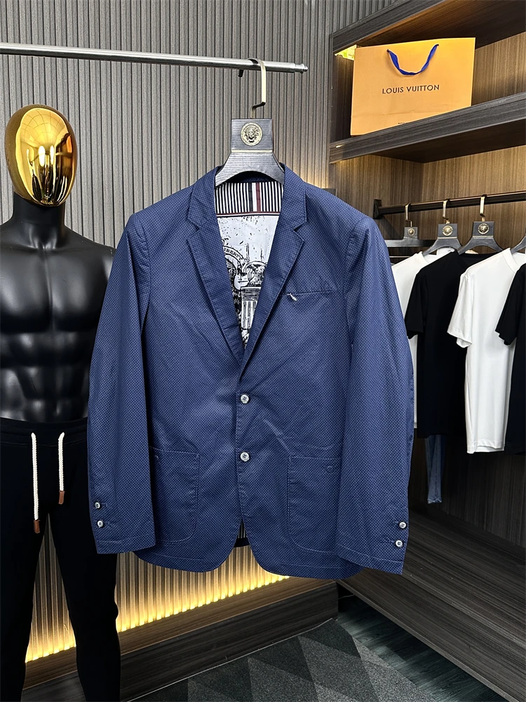 

Slim Fit Busin Casual Men's Suit Jaet Stand Collar 3D Texture Fabric Autumn Season Long Sve Single Button Closure