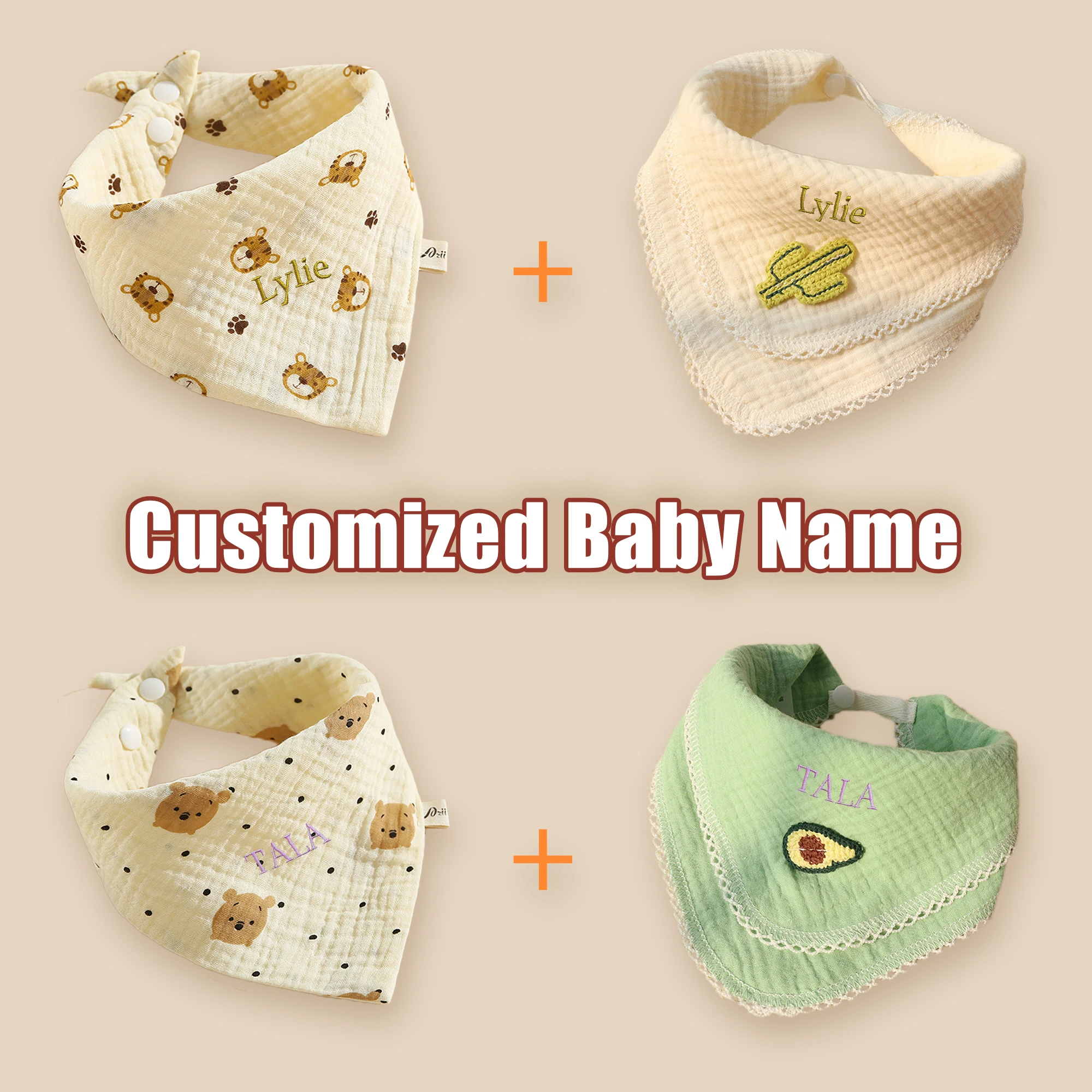 2 Teile/satz Anpassbare Wasserdichte Lätzchen Und Schürze Set für Baby Mädchen Personalisierte Gefüllte Name Spucktücher Neugeborenen Geschenk Set – Detail 4