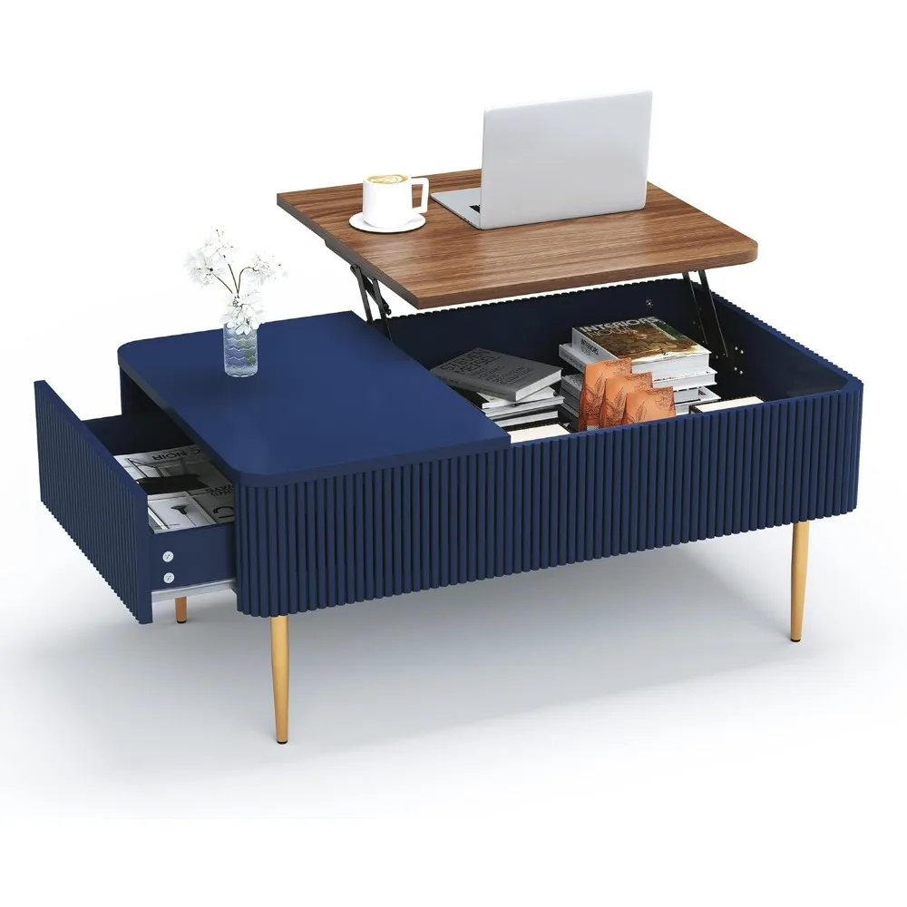 

39 Lift Top Coffee Table with Drawer, Modern Rising Wood Dining Center Table with Hidden Storage Compartment for Small Space