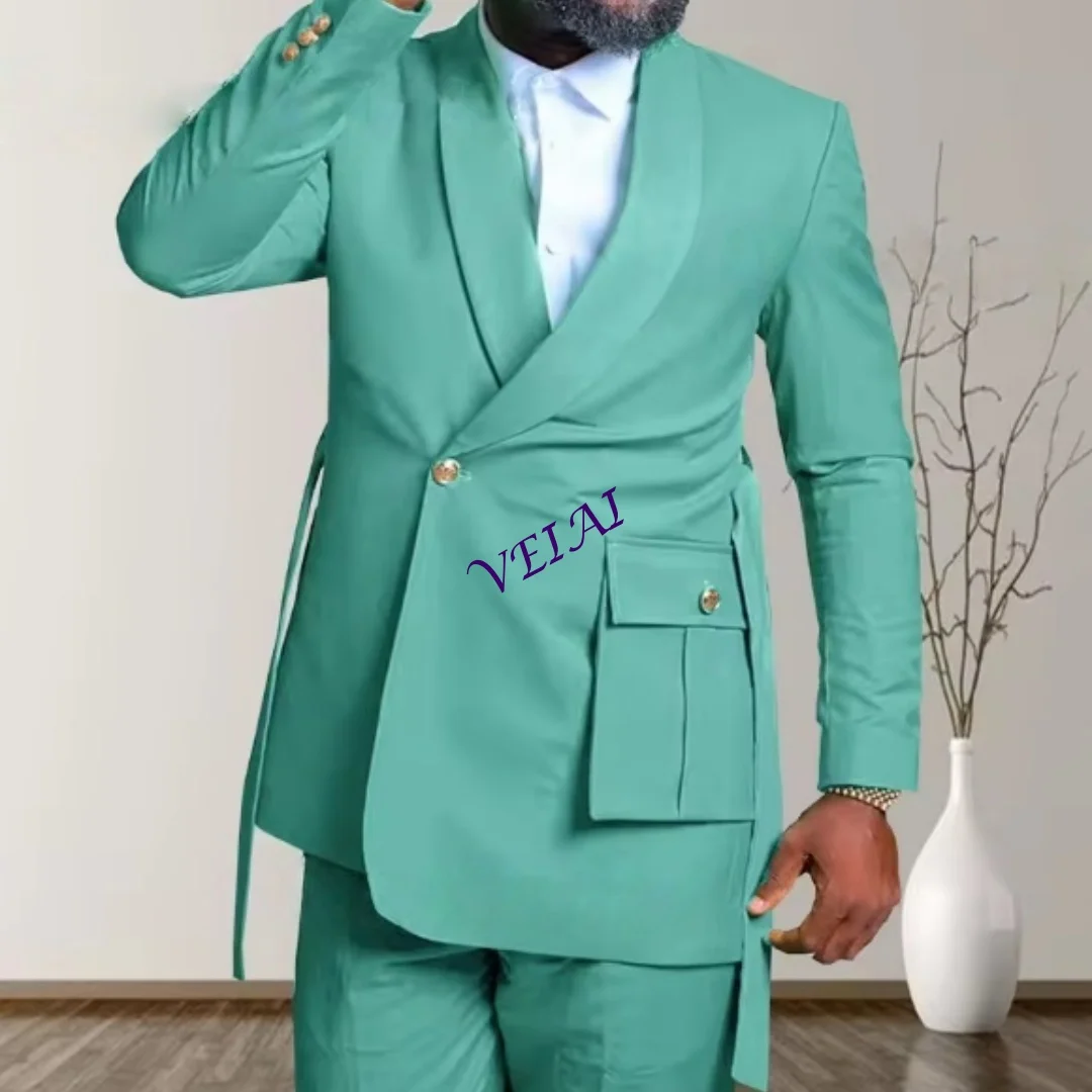 

Customized Men's Casual Suit 2025 Gwenhwyfar Custom Men's 2-piece Set Caramel Sky Blue Lavender Jacket with Belt Pants Slim Fit