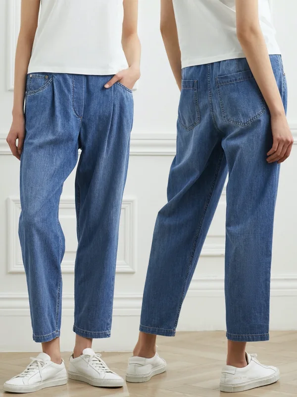 Jeans da donna jeans corti affusolati a vita alta elastici casual alla moda