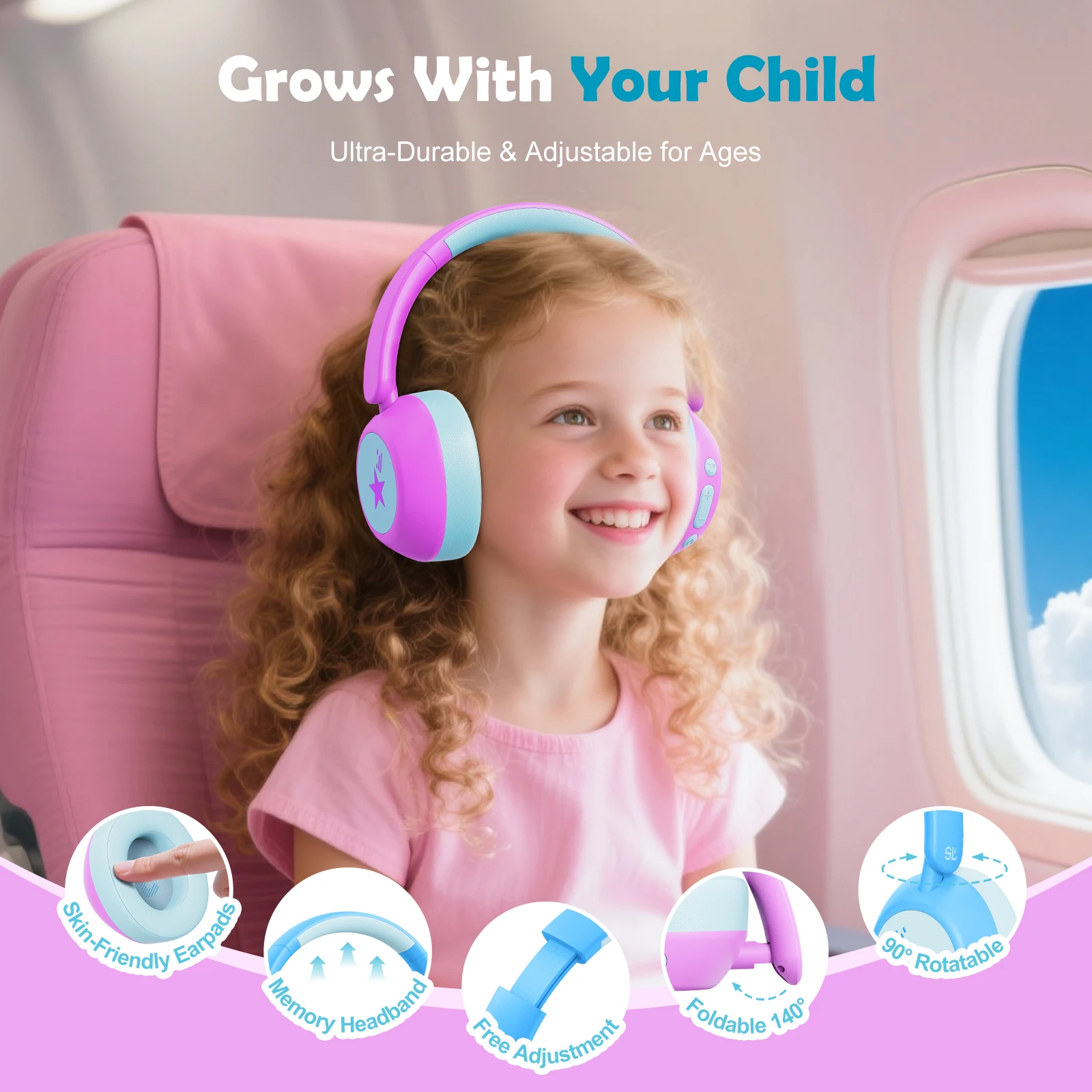 ANC Kabellose Bluetooth-Kopfhörer für Kinder Aktive Geräuschunterdrückung Kopfhörer mit Mikrofon Sichere Lautstärke 75/85/94dB für iPad/Tablet – Detail 17