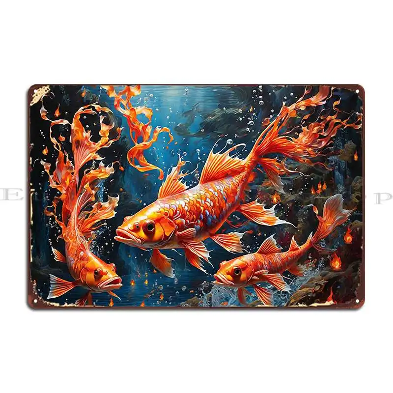 Blaze Of The Deep An Imaginative Illustration Of A Fire Fish Metal Sign Plaques Mural Wall Cave Designs Kitchen Tin Sign Poster