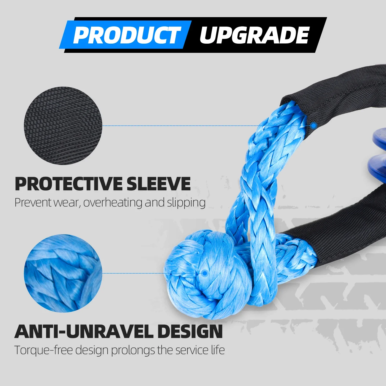 41000 رطل لينة تكبل حبل اصطناعي الثقيلة الطرق الوعرة 4X4 سحب تكبل حزام مع كم واقية لسيارة جيب شاحنة SUV #3