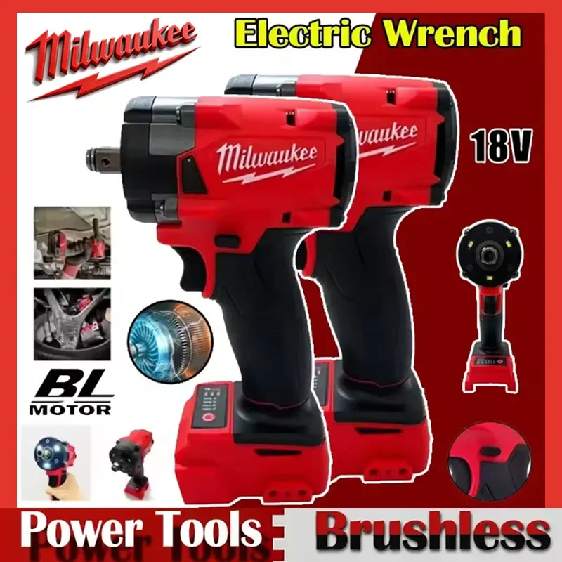 

2025 Milwaukee Brushless Cordless 1/2 Electric Wrench Car Truck Repair Screwdriver Impact Drill Rechargable For Battery Tools