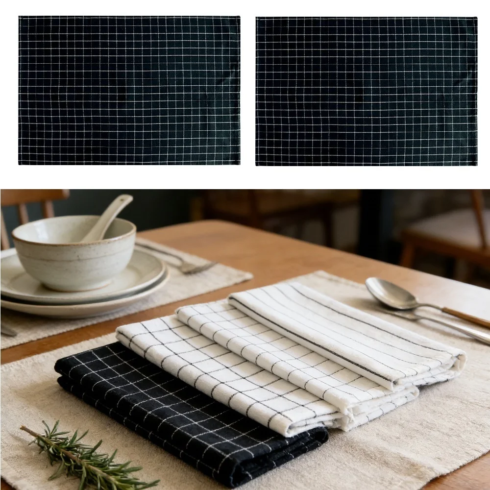 2 Stück Hochabsorbierende Baumwoll-Geschirrtücher Gestreift Kariert 60X40CM Geschirrspültücher für Küche Wohnzimmer Trocknen Landhaus-Stil Geschirrtücher