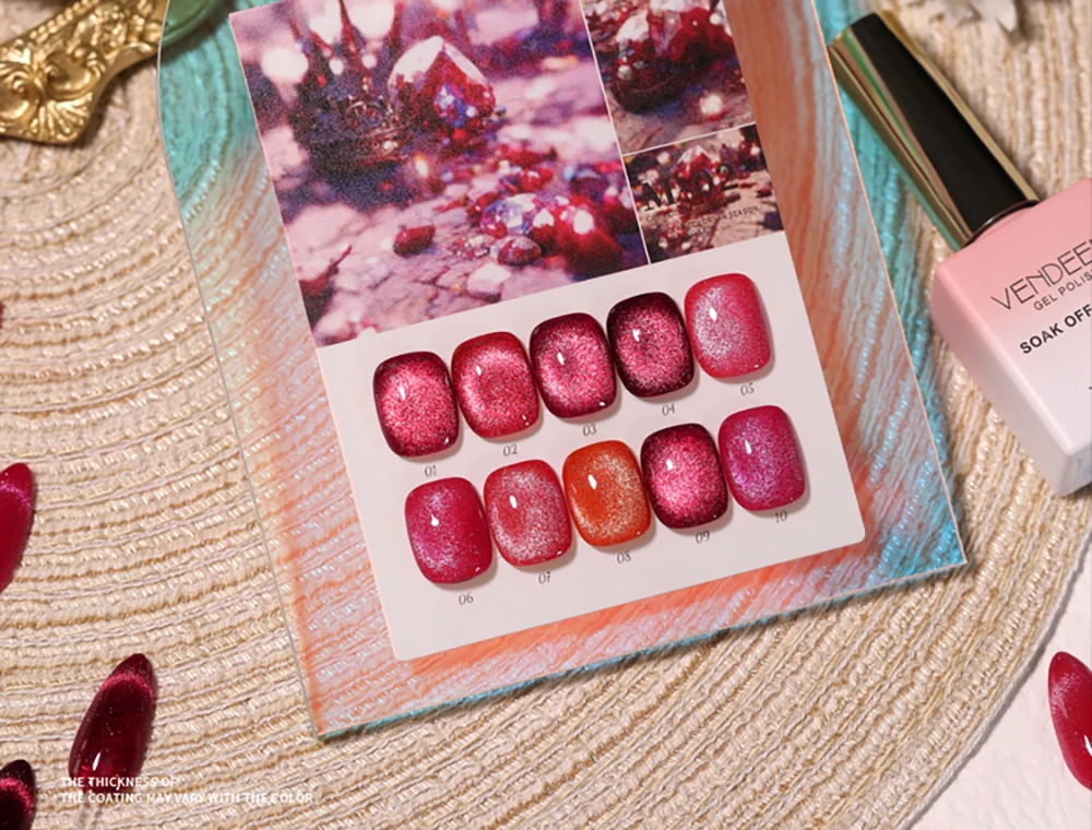 Vendeeni 10 Farben Roter Glitzer Gebrochener Diamant Katzenaugen-Gel-Nagellack Reflektierender Effekt Magnetischer Blitz UV-Soak-Off-Gel-Lack – Detail 11