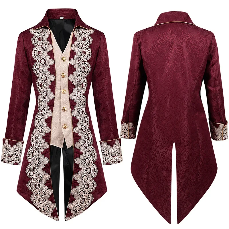 

Victorian Vintage tailcoat Jacket Cosplay Halloween Costume Party Medieval MenVelve Lace Renaissance Frock Steampunk Tailcoat