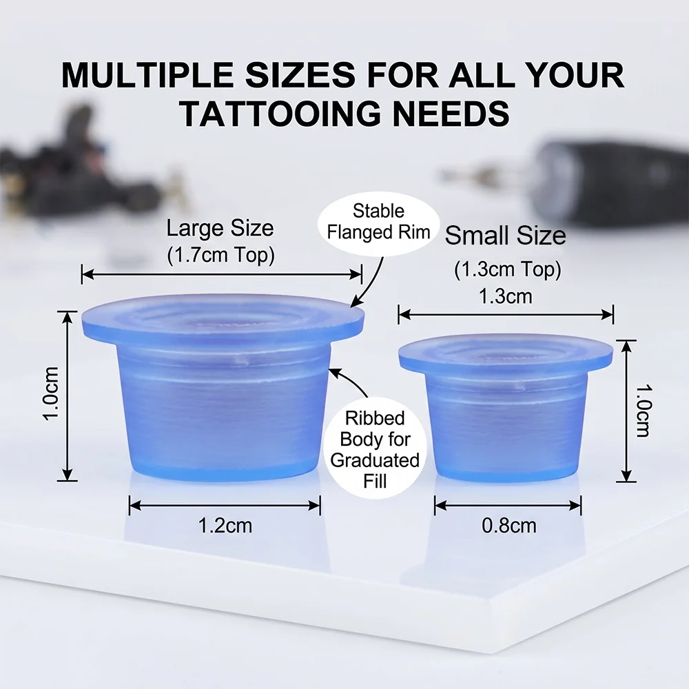 

100/500/1000PCS Blue Disposable Tattoo Ink Cups S/L Size Silicone Pigment Caps for Tattoo & Permanent Makeup Tattoo Accessories