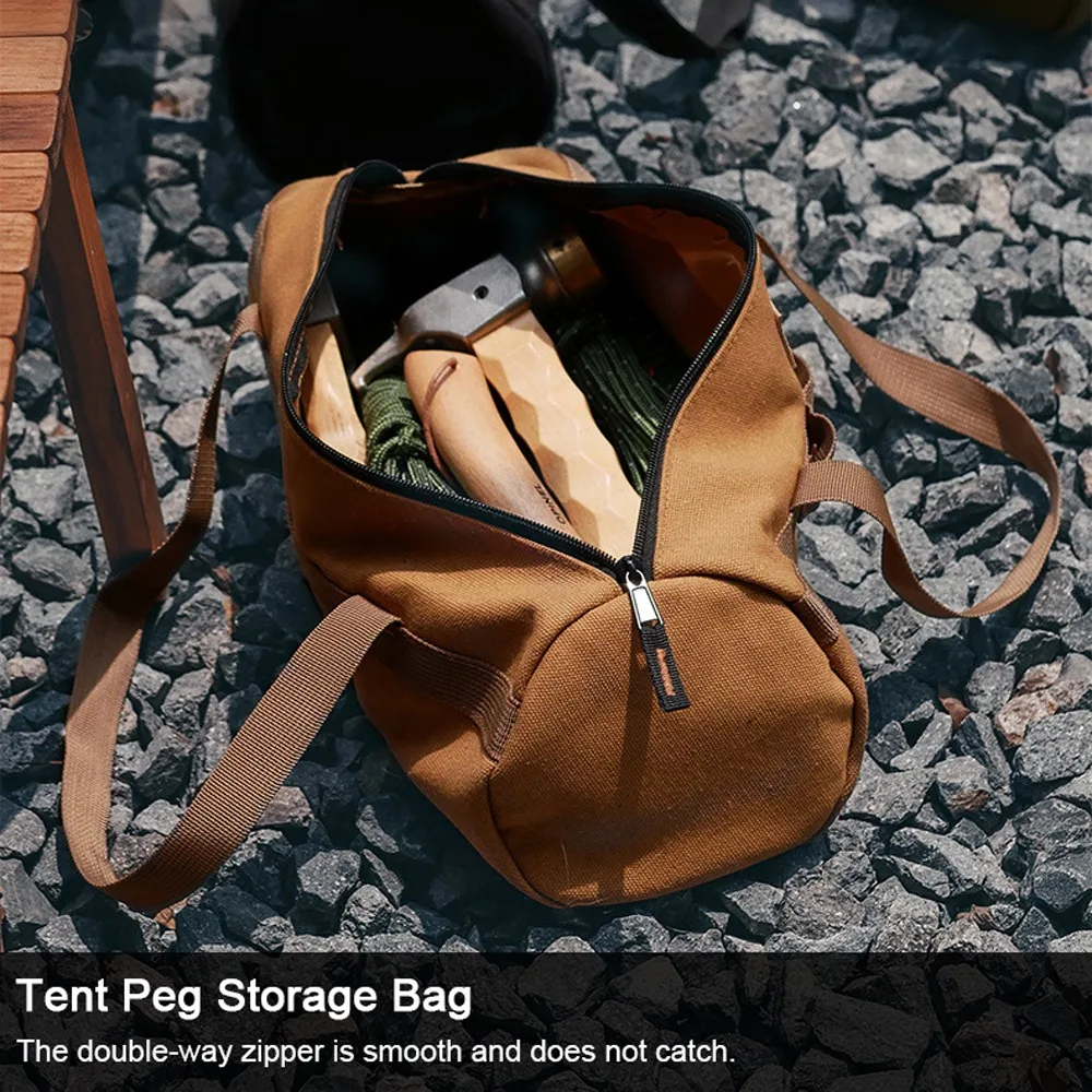Durable Zipper Closure Tent Peg Storage Bag Portable Waterproof Camping Tool Bag Sturdy Handle Canvas Carry Bag Camping Gear