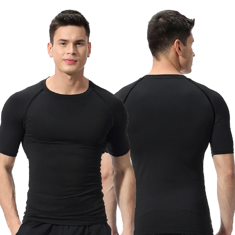 Men\'s Compression Set Short Sleeve Boxing Sport Gym Top+Workout Shorts Double Layer Quick Drying Breathble Tight Rashguard Suit