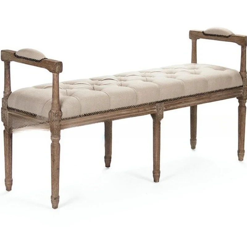 American solid wood with armrests bedside stool furniture simple bedroom oak fabric old shoe stool bench