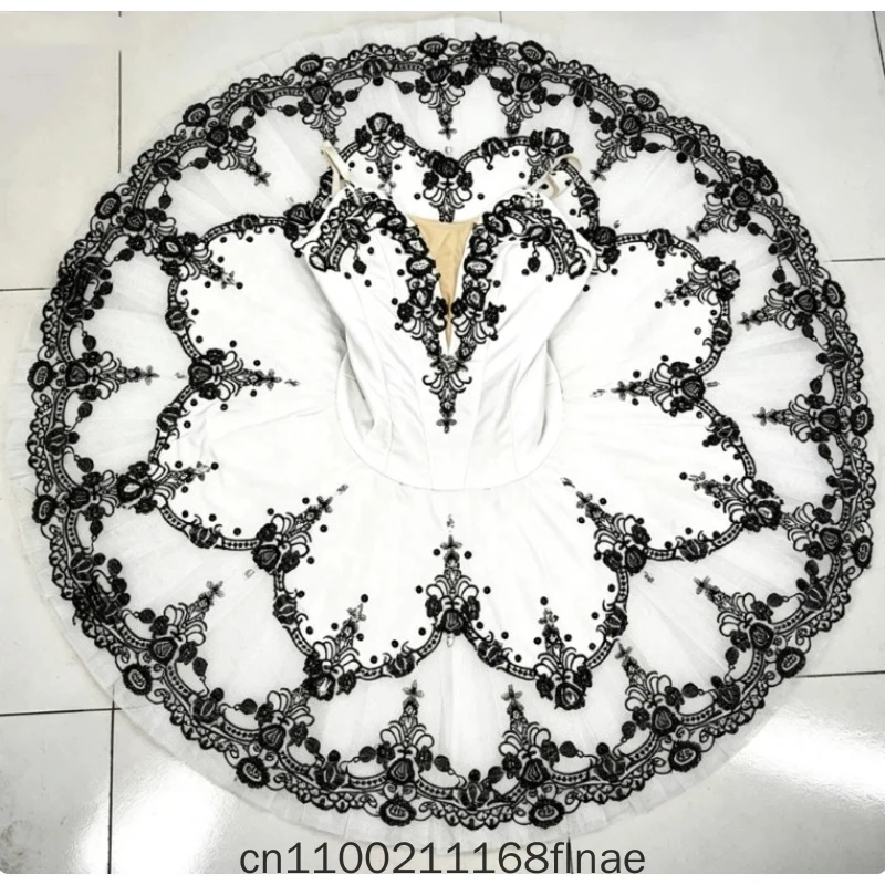 TUTU Black and White Ballet Competition High End Customized Adult Ballet Performance Costume 11 Layer Hard Yarn