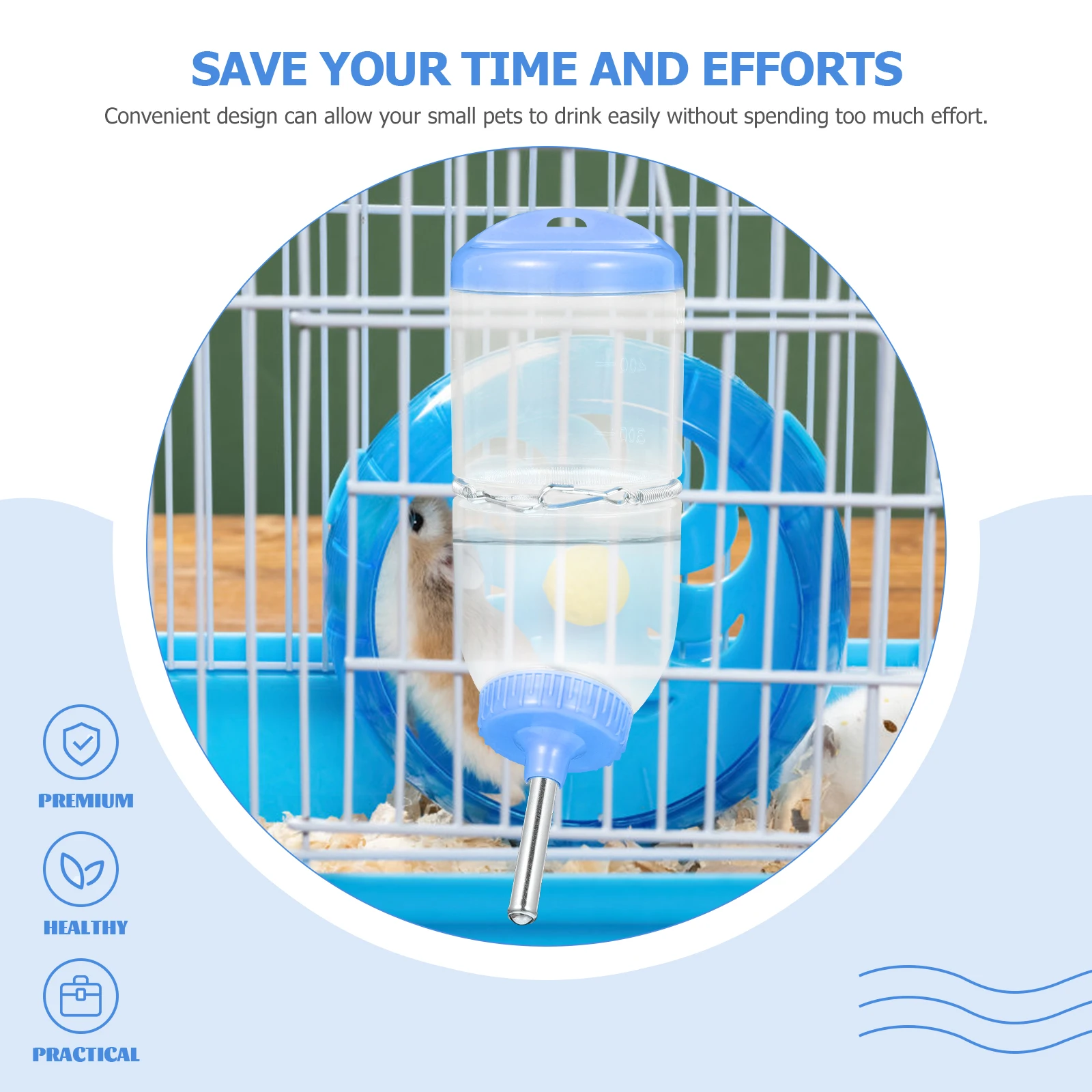 

Clear Water Bottle Hamster Drinking Fountain Wear Resistant Large Blue Chinchilla Pet Supplies Easy Observe Level Prevent