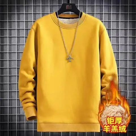 Herren Winter Verdickter Pullover Sherpa Schwerer Pullover Fleece Warm Locker Hochwertig Lässig Einfarbig Ohne Kapuze Sweatshirt – Detail 4