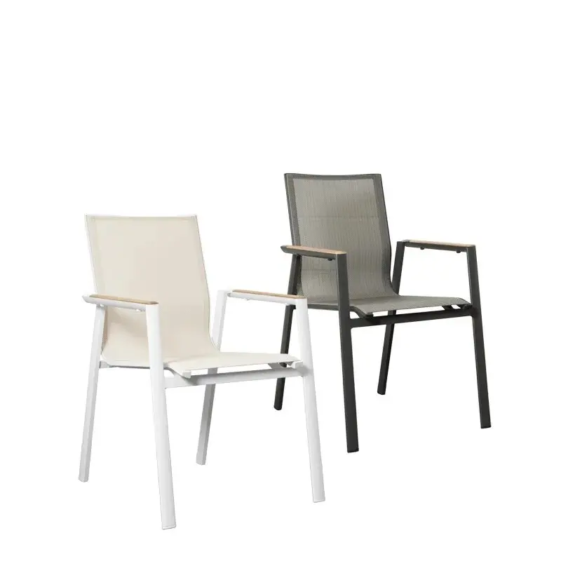 & Outdoor Stackable Garden Chair Aluminum Frame Fabric Cafe Backrest Armrest Chair