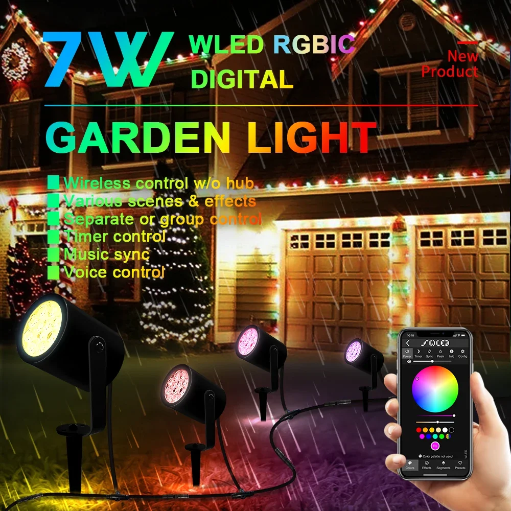 GLEDOPTO 7W WLED RGB IC Garden Lamp Addressable Digital Light IP66 Waterproof Wireless DIY Courtyard Lighting Smart App Control