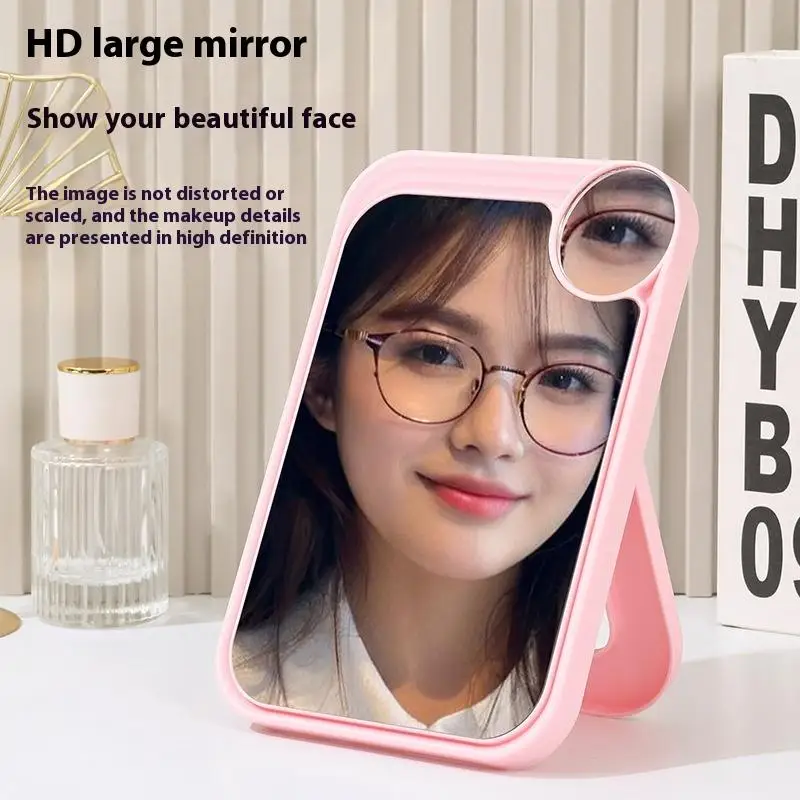 Quadratischer Schminkspiegel mit Lupe, hochauflösender, zusammenklappbarer Desktop-Schminkspiegel, mehrfarbiger tragbarer Schminkspiegel