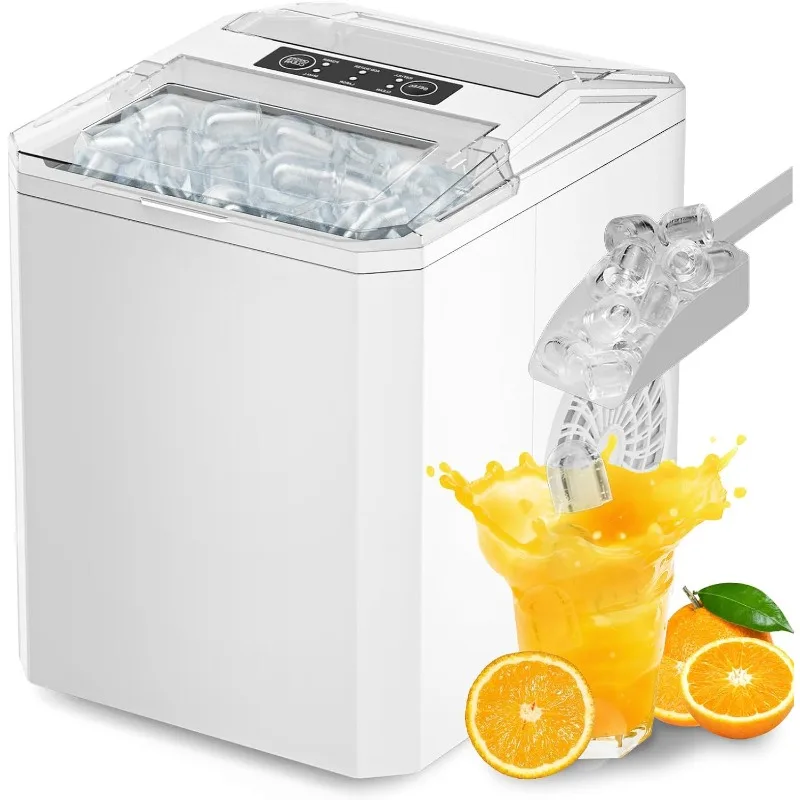 Máquina para hacer hielo de encimera con autolimpieza, máquina para hacer hielo portátil con cuchara para hielo, 26,5 libras/24 horas, 2 tamaños de hielo tipo bala para el hogar