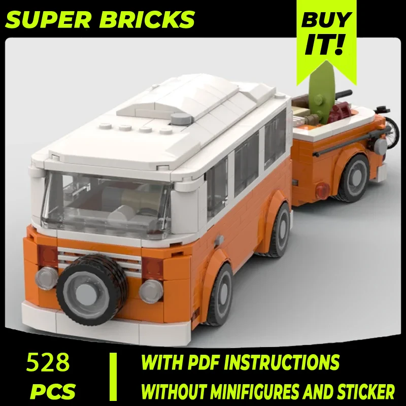 

Moc Building Bricks City Car Model T2 Campervan With Trailer Technology Modular Blocks Gifts Toys For Children DIY Sets Assembly