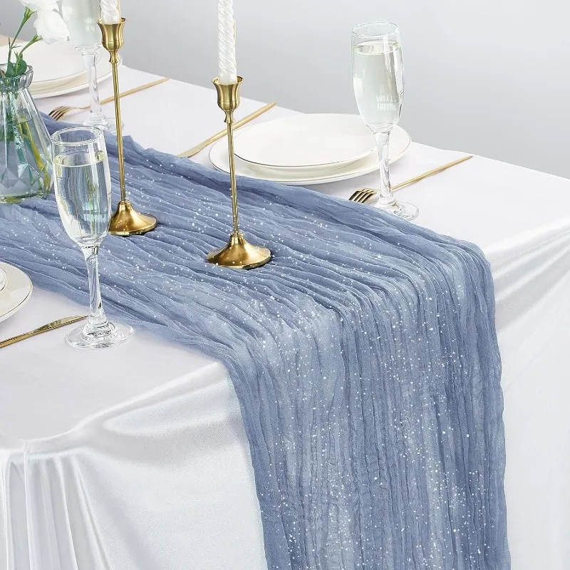 

New Simple Solid Color Lightly Shimmering Pleated Soft Table Runner for Wedding Party Table Decoration Household Goods
